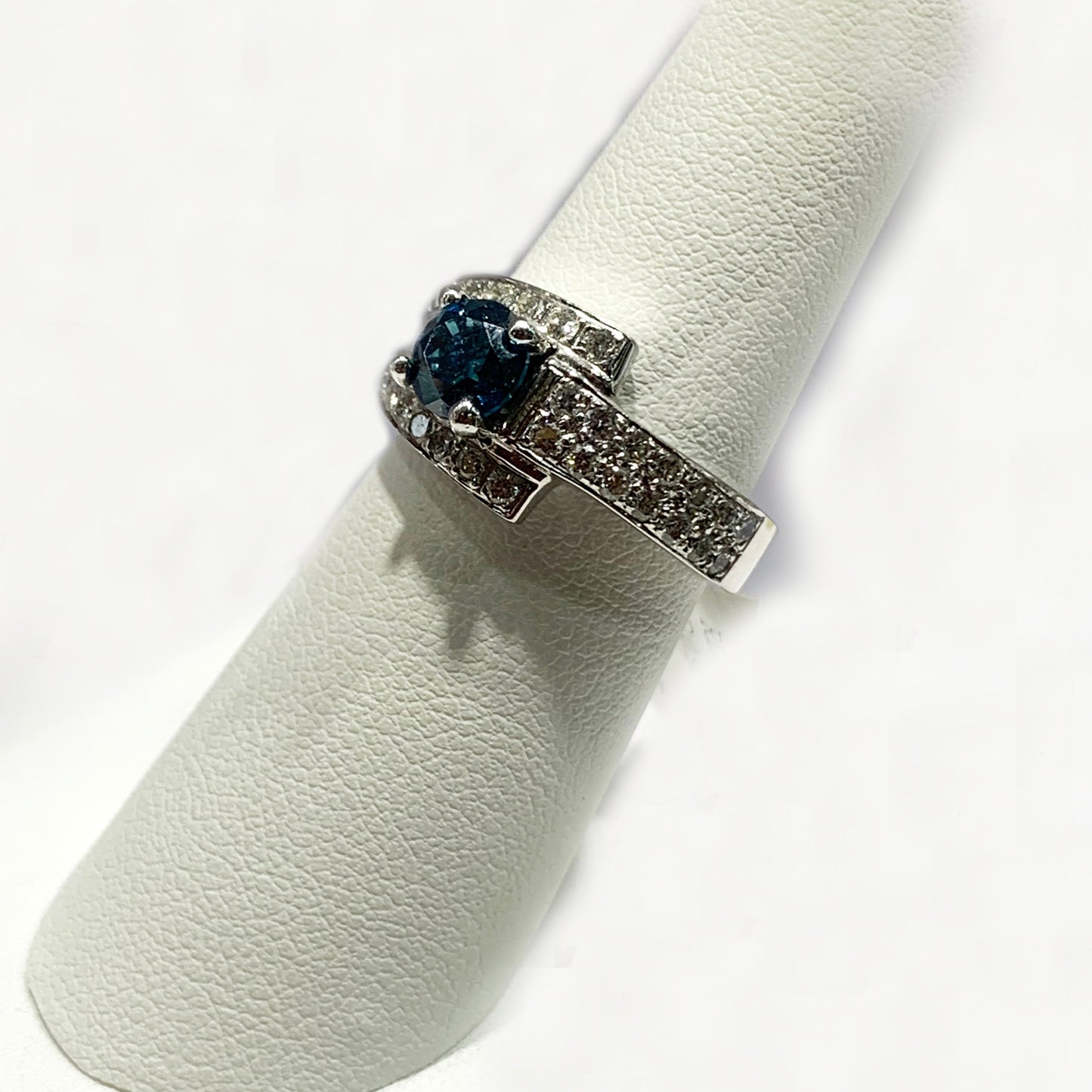 14k White Gold Blue Diamond Ring
