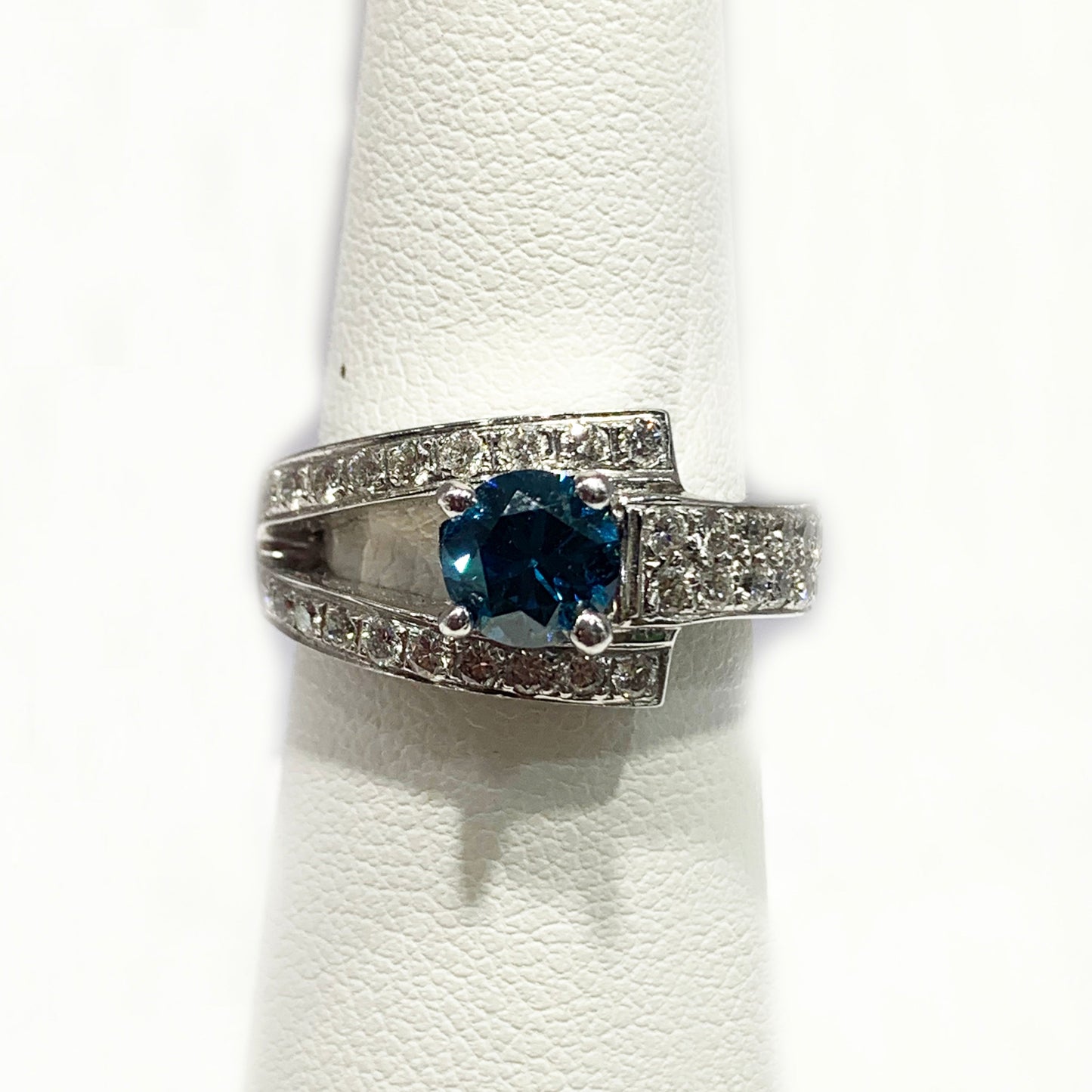 14k White Gold Blue Diamond Ring