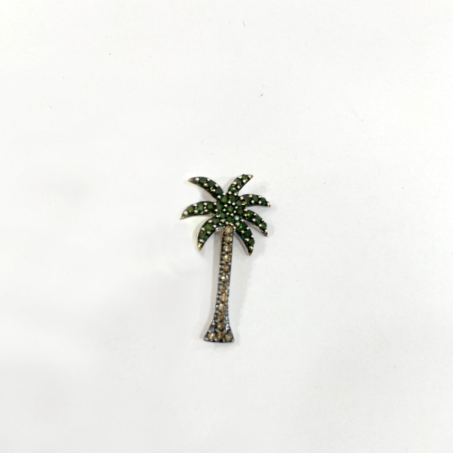 14k Rose Gold Brown & Green Palm Tree Diamond Pendant