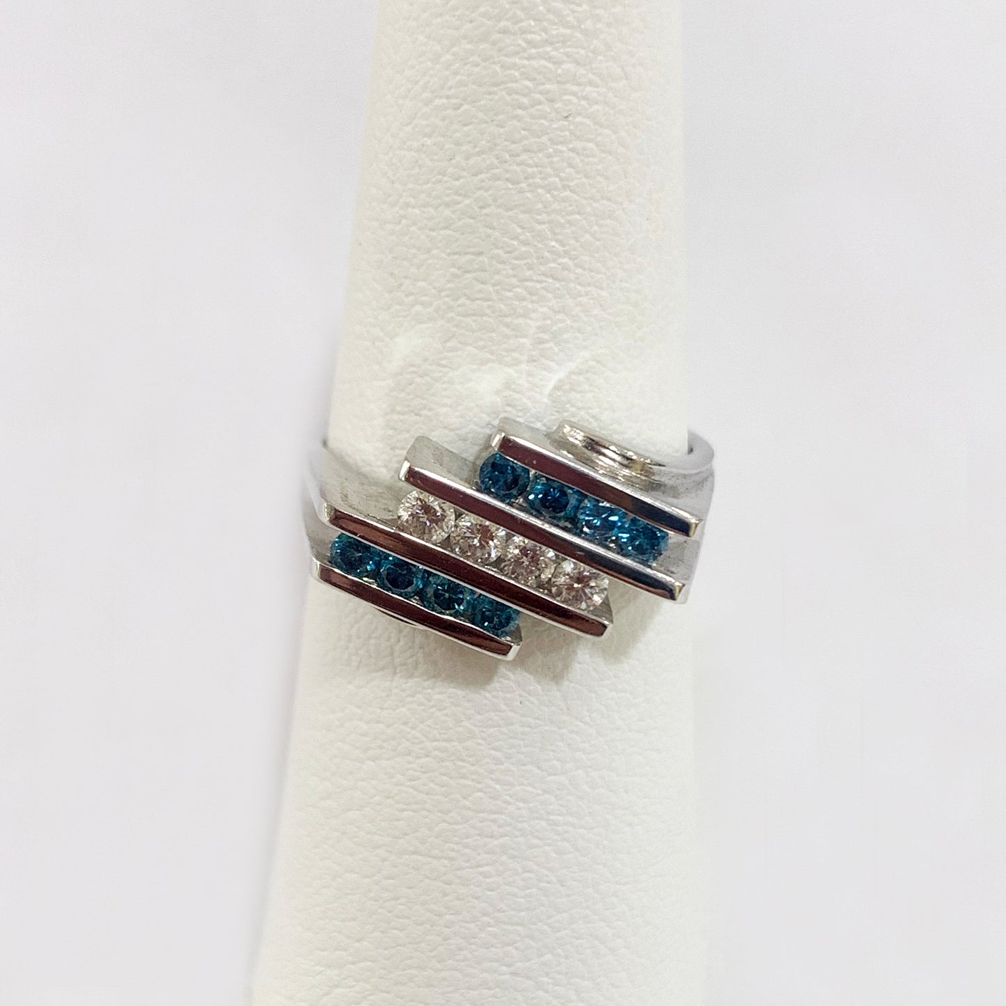 14k White Gold Blue Diamond Ring