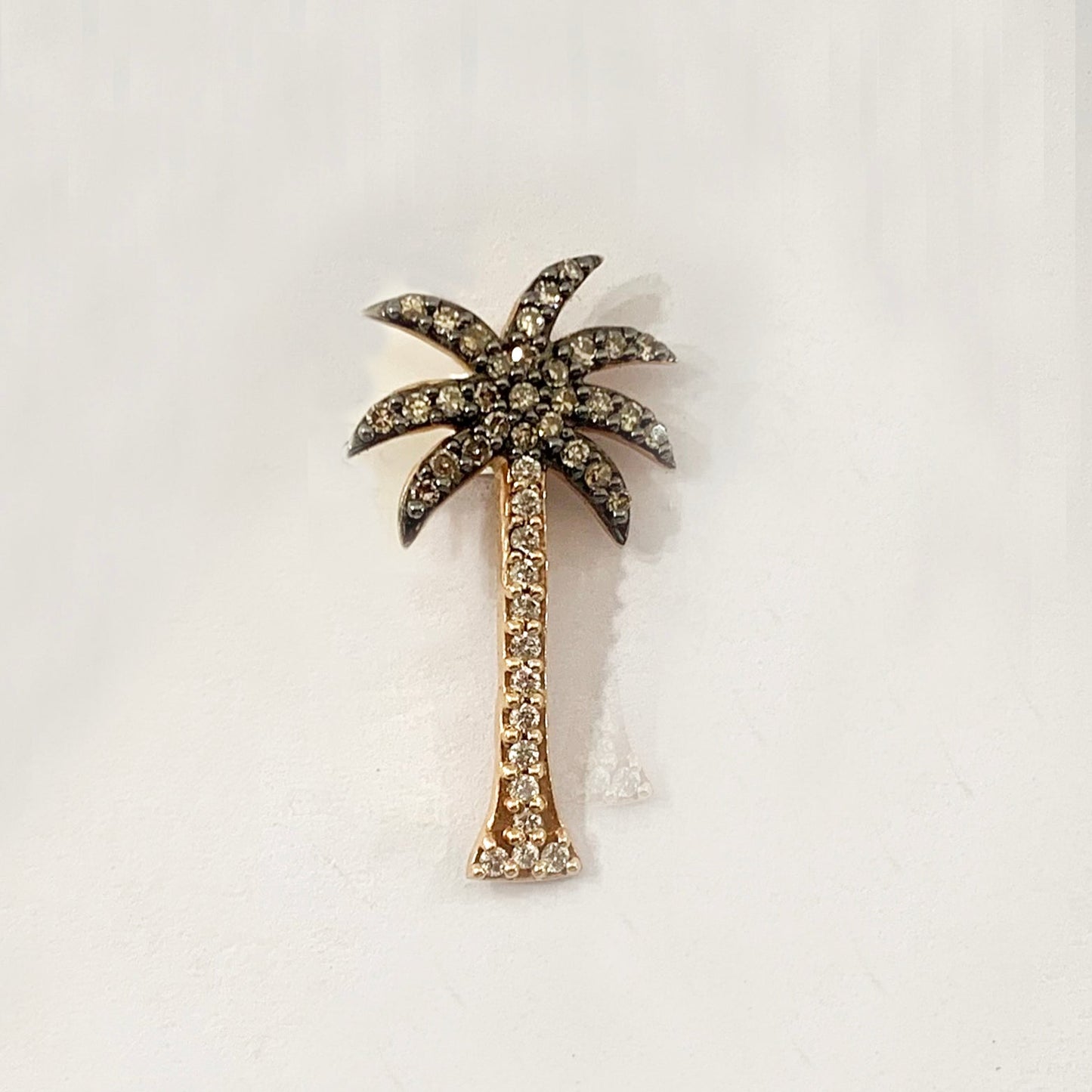 14k Rose Gold Brown Diamond Palm Tree Pendant