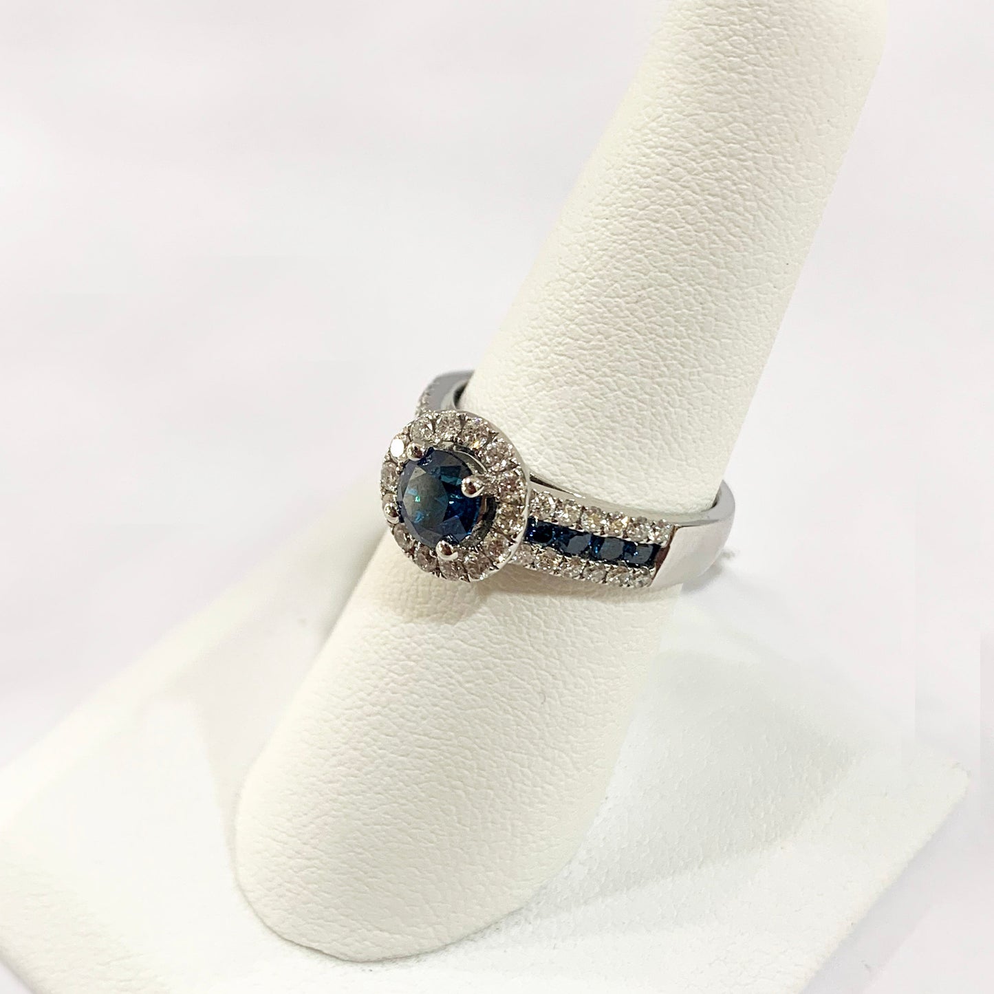 14k White Gold Blue Diamond Ring