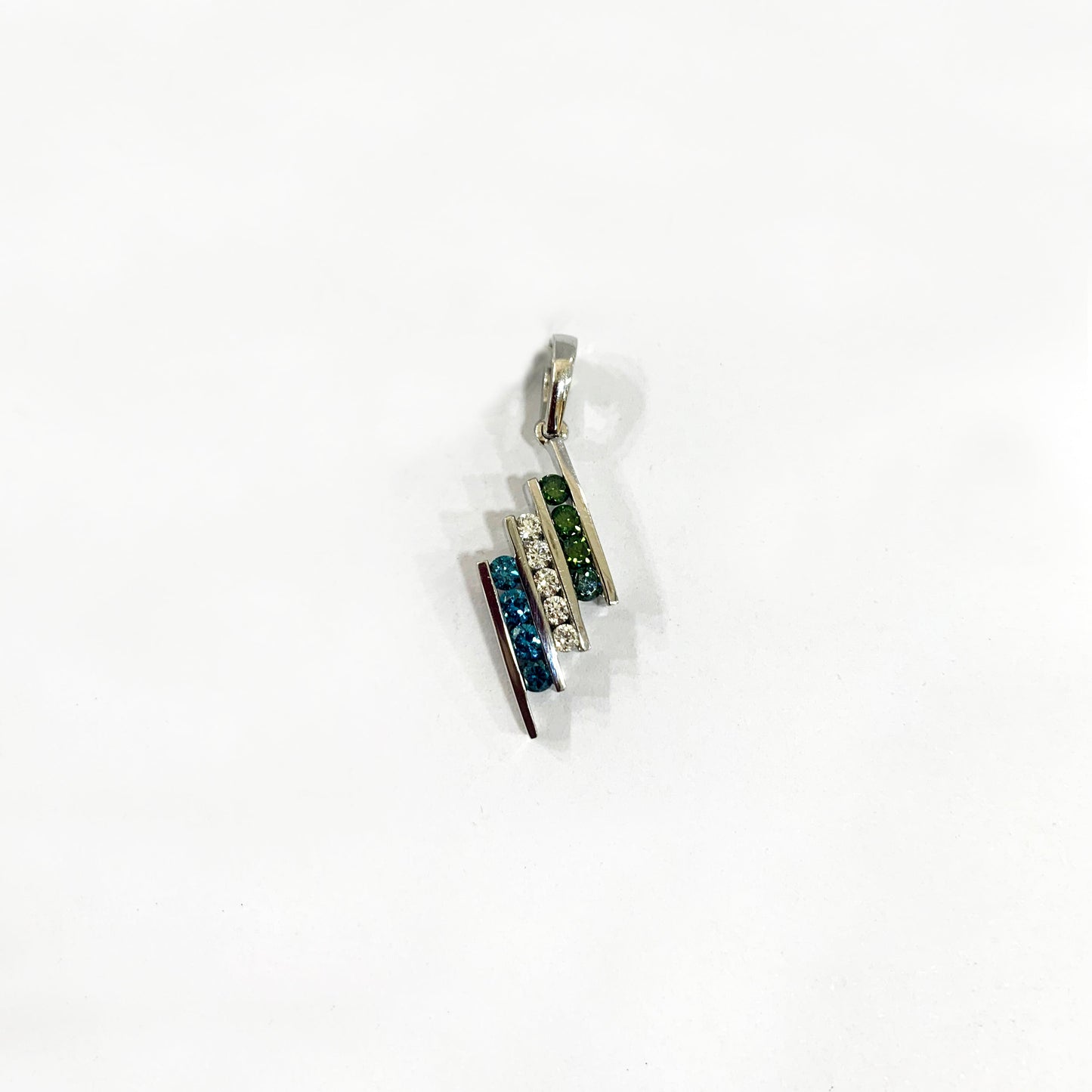 14k White Gold Green/White/Blue Diamond Pendant