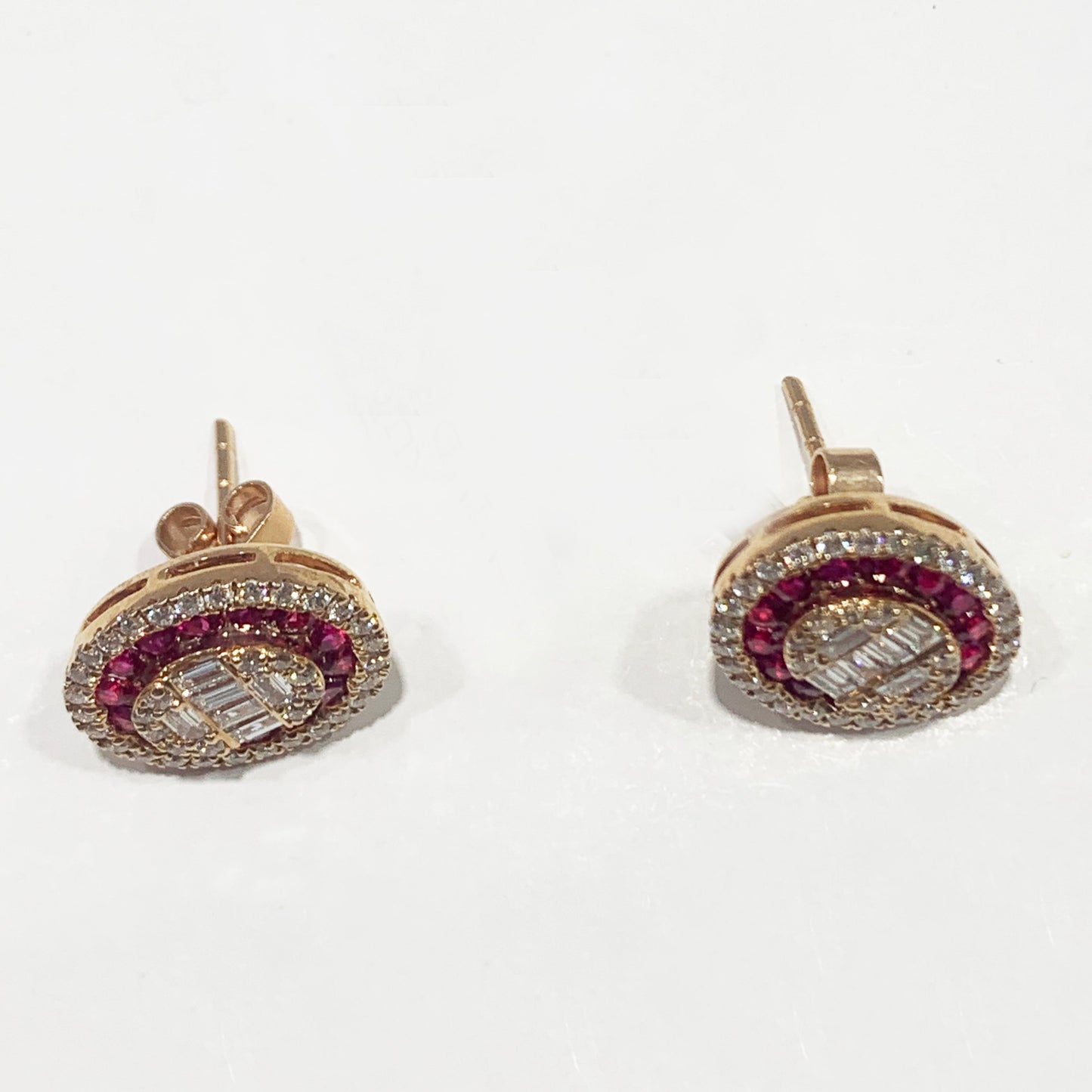 14k Yellow Rose Gold Ruby Diamond Earrings