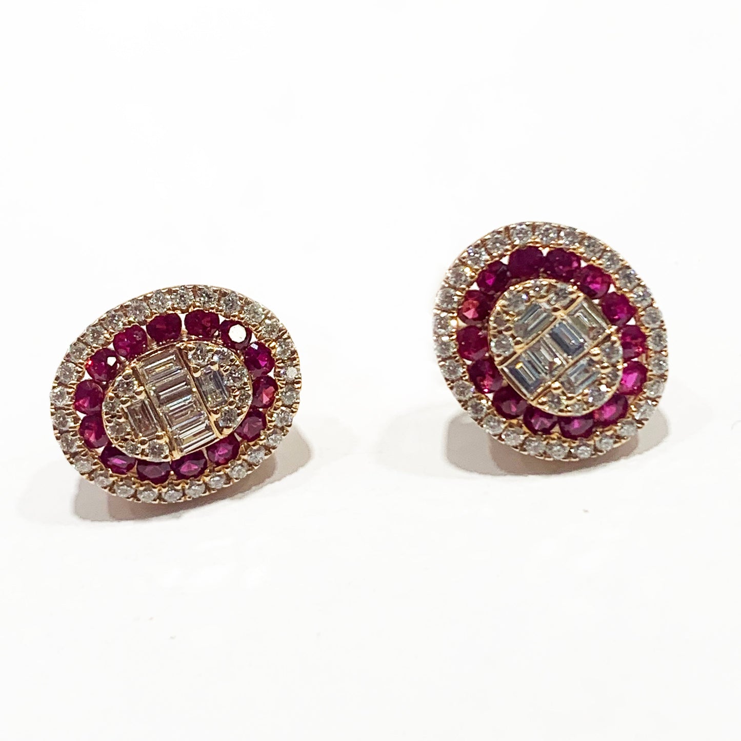 14k Yellow Rose Gold Ruby Diamond Earrings