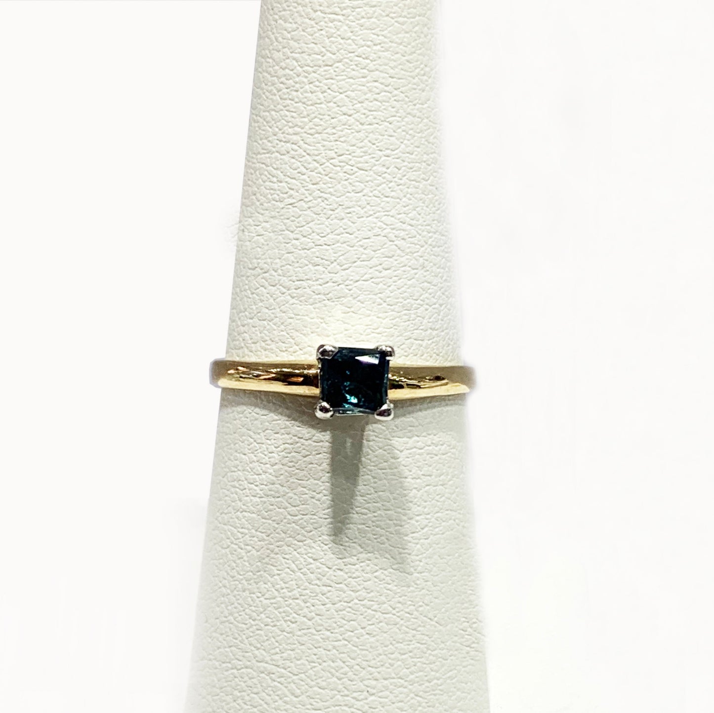 14k Yellow Gold Blue Diamond Ring