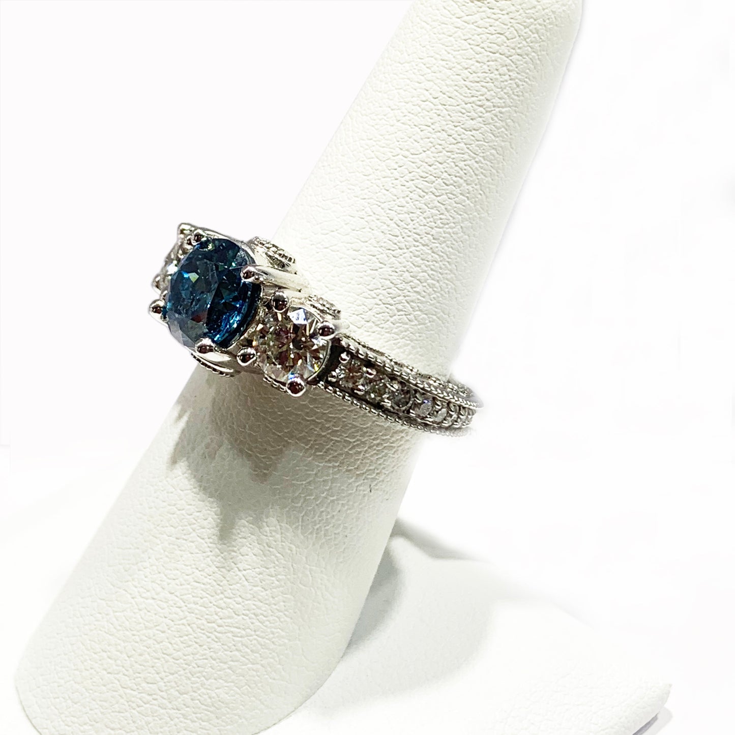 14k White Gold Blue Diamond Ring