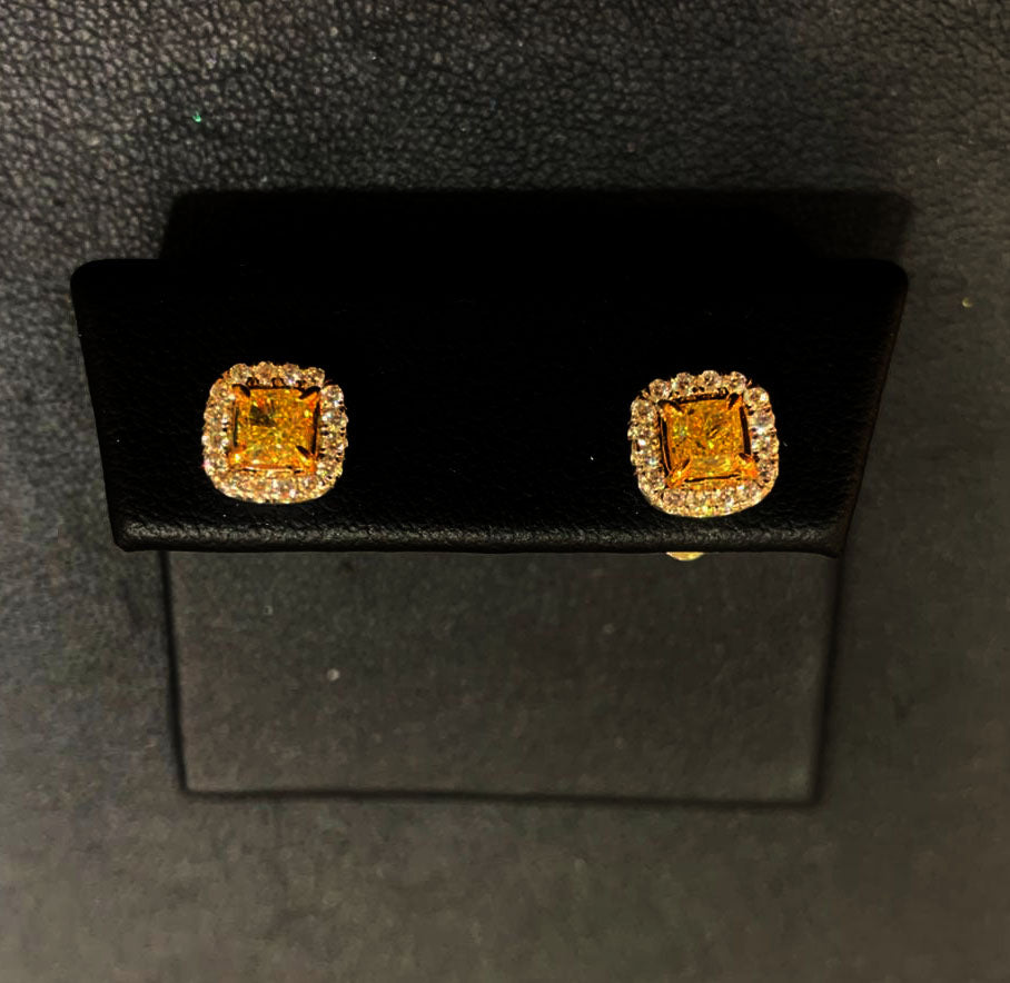 14k White Gold Yellow Diamond Earrings
