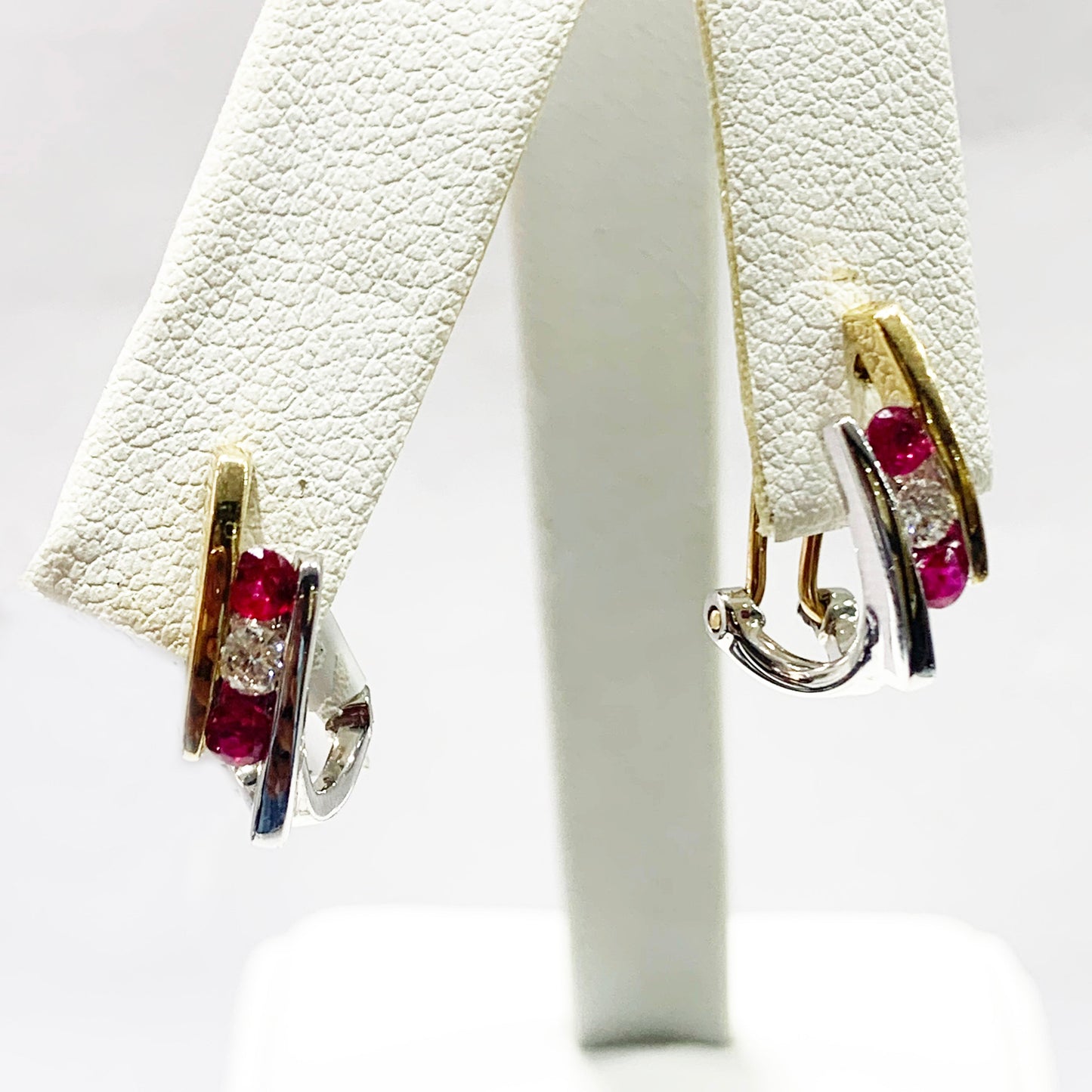 14k Yellow Two Tone Gold Ruby Diamond Earrings