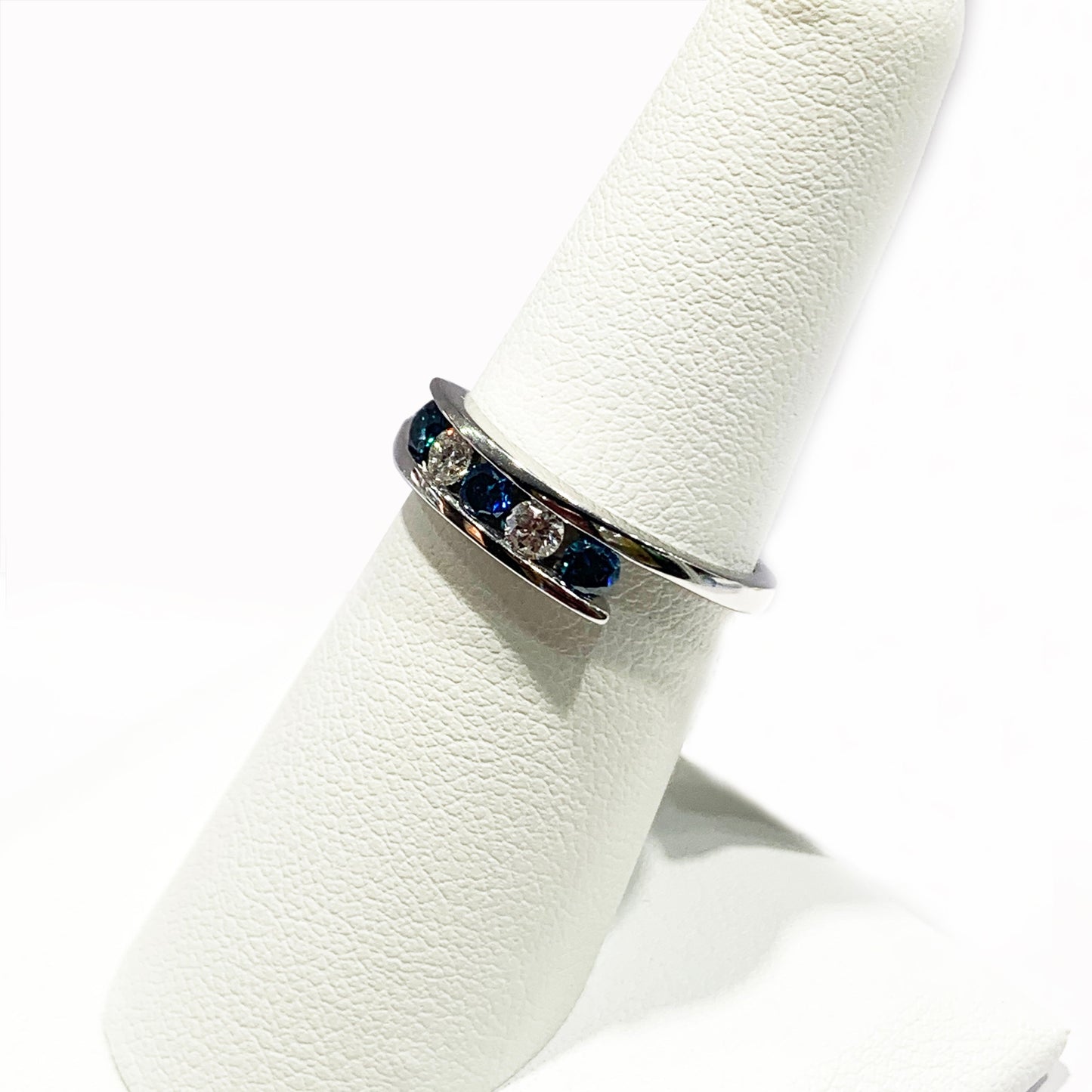 14k White Gold Blue Diamond Ring