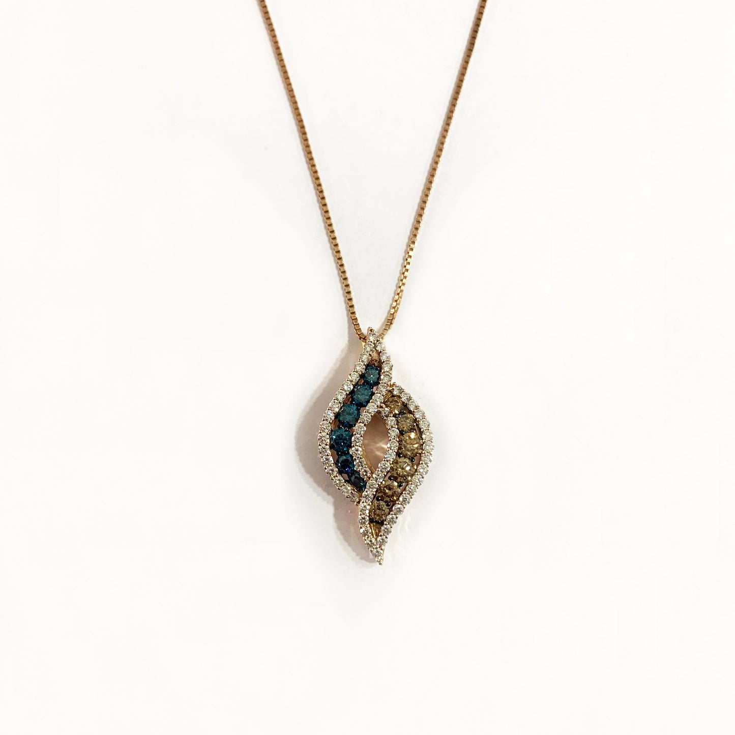 14k Rose Gold Brown & Blue Diamond Pendant