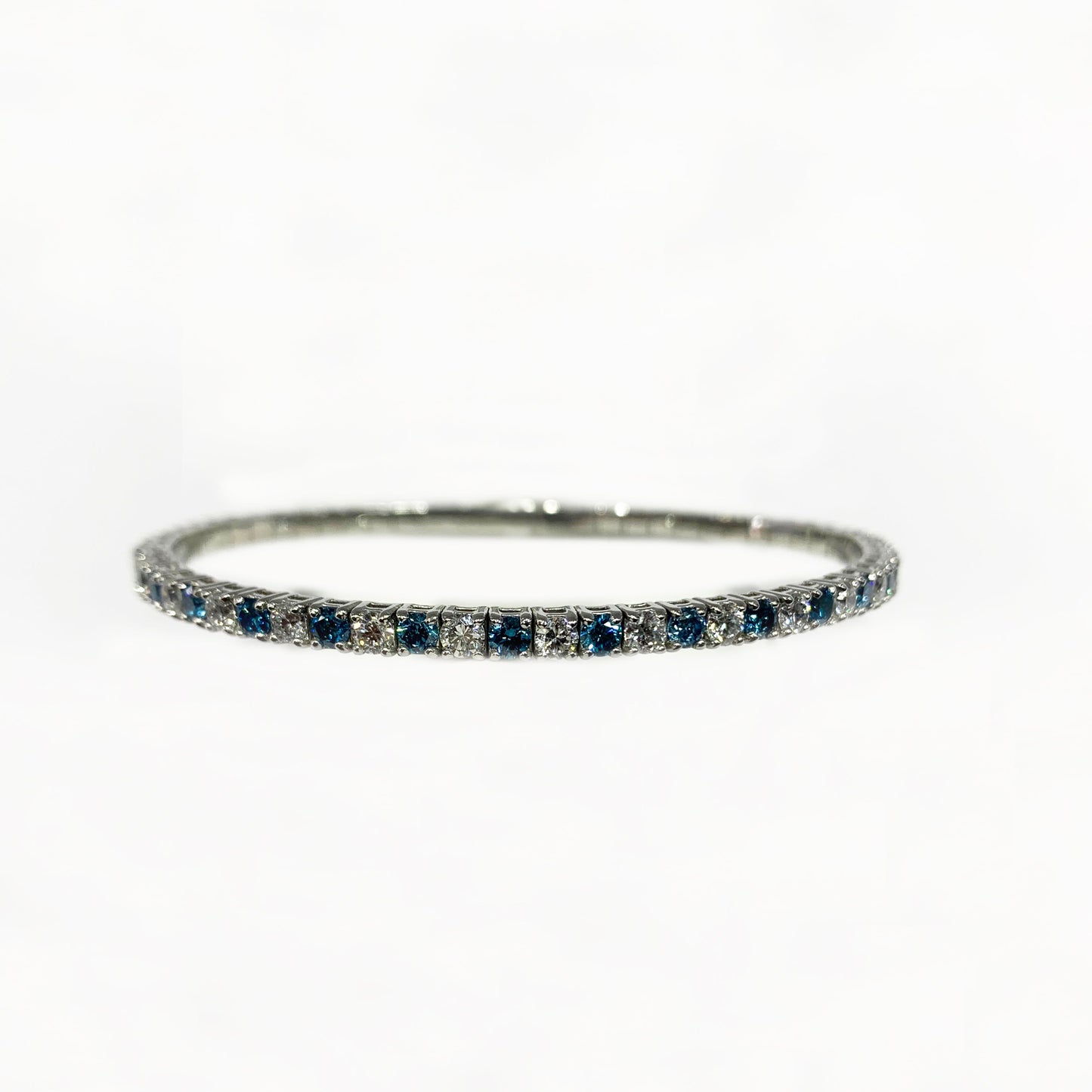 14k White Gold Blue Diamond Flex Bangle (LAB)