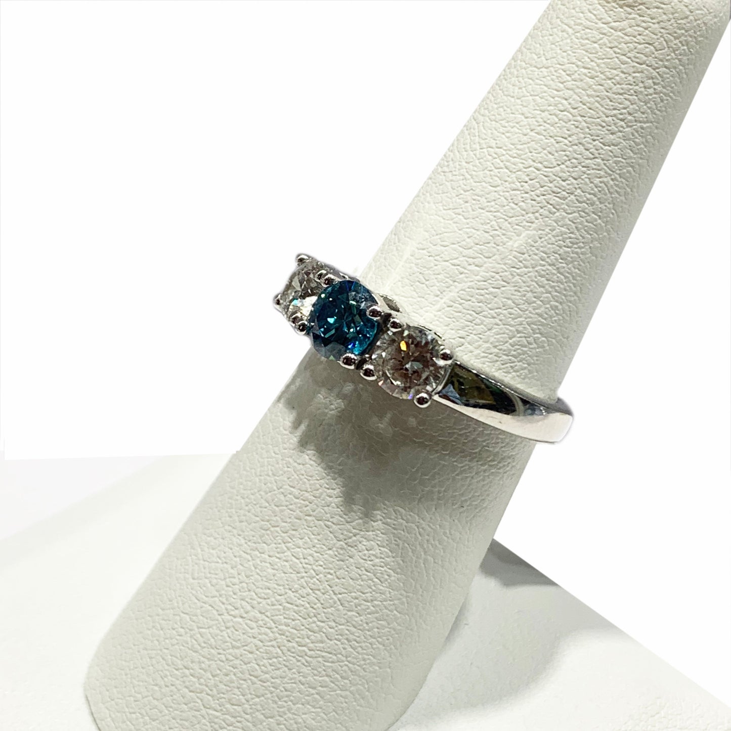14k White Gold Blue Diamond Ring