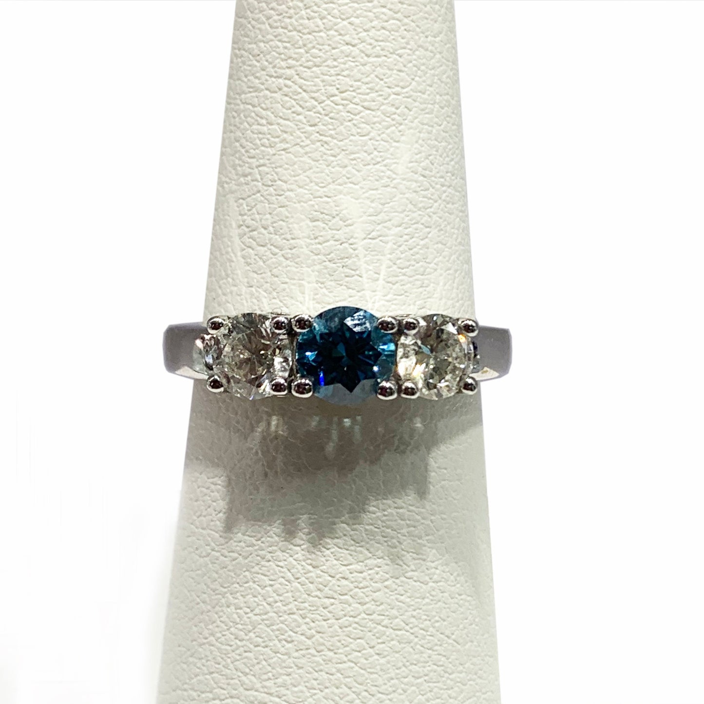 14k White Gold Blue Diamond Ring