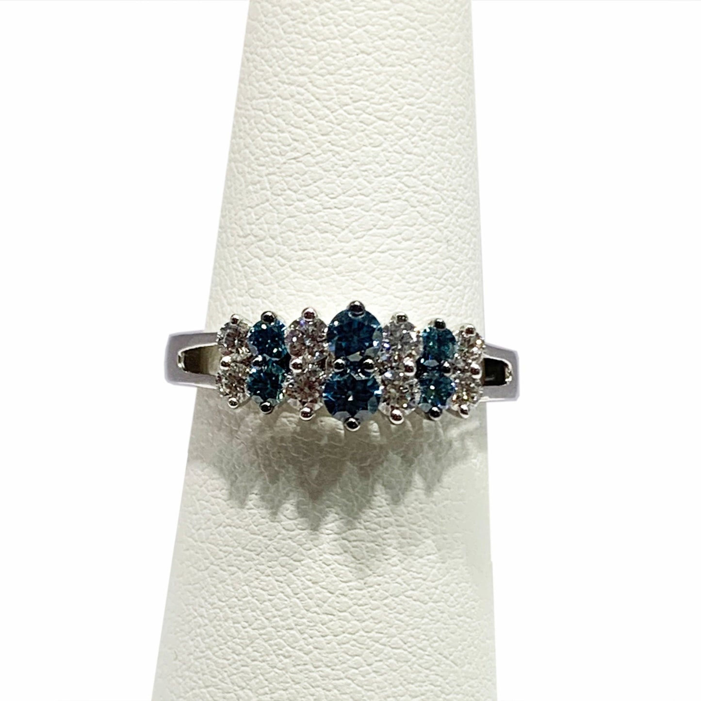 14k White Gold Blue Diamond Ring
