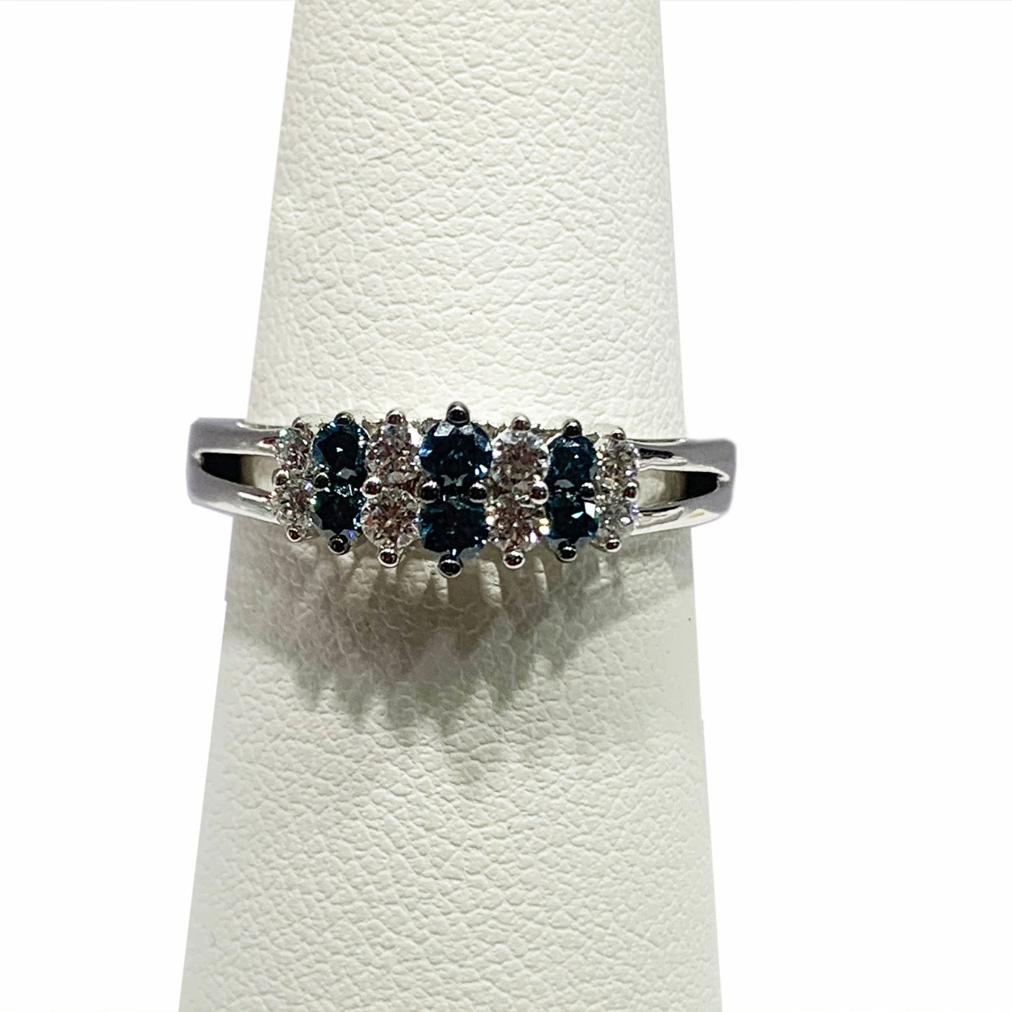 14k White Gold Blue Diamond Ring