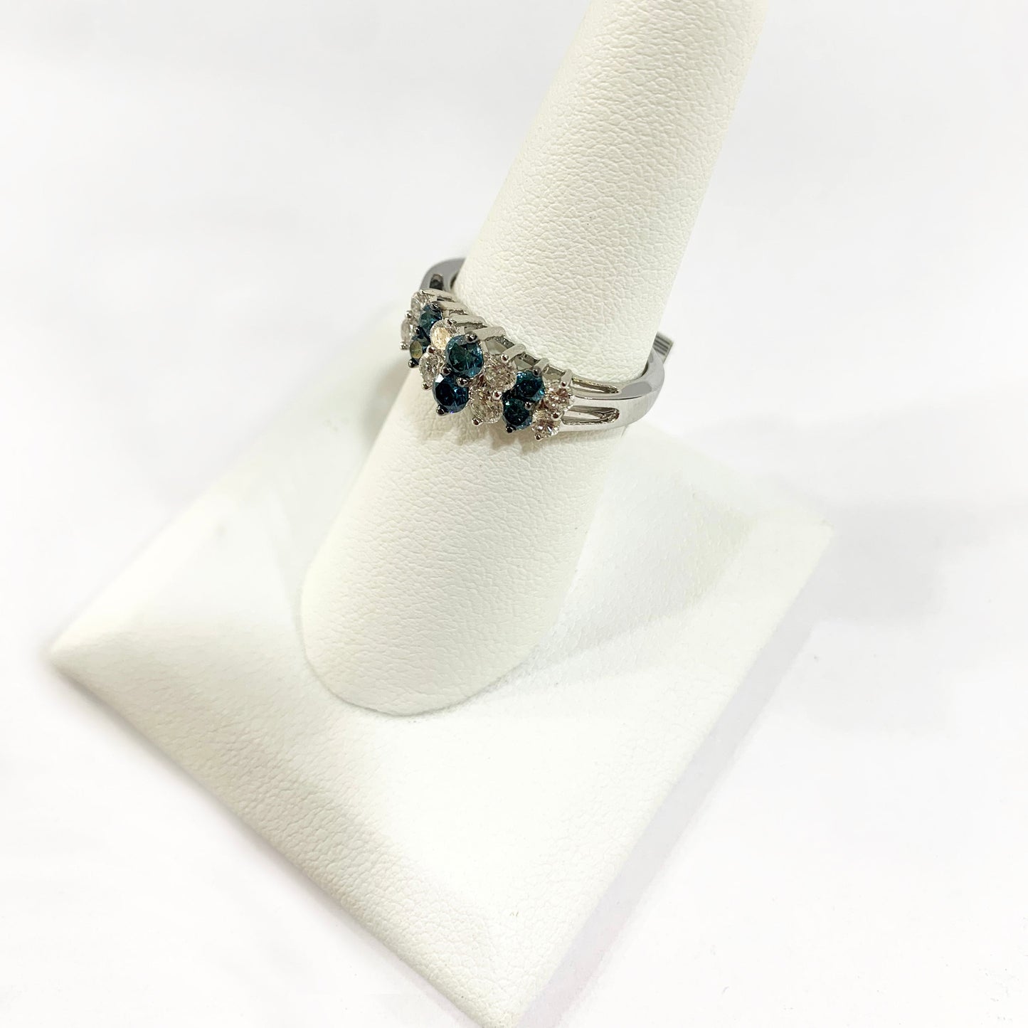 14k White Gold Blue Diamond Ring