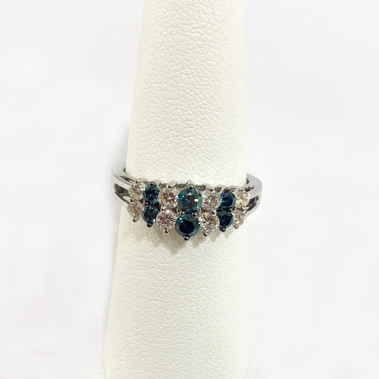14k White Gold Blue Diamond Ring