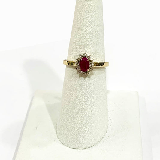 14k Yellow Gold Ruby Diamond Ring