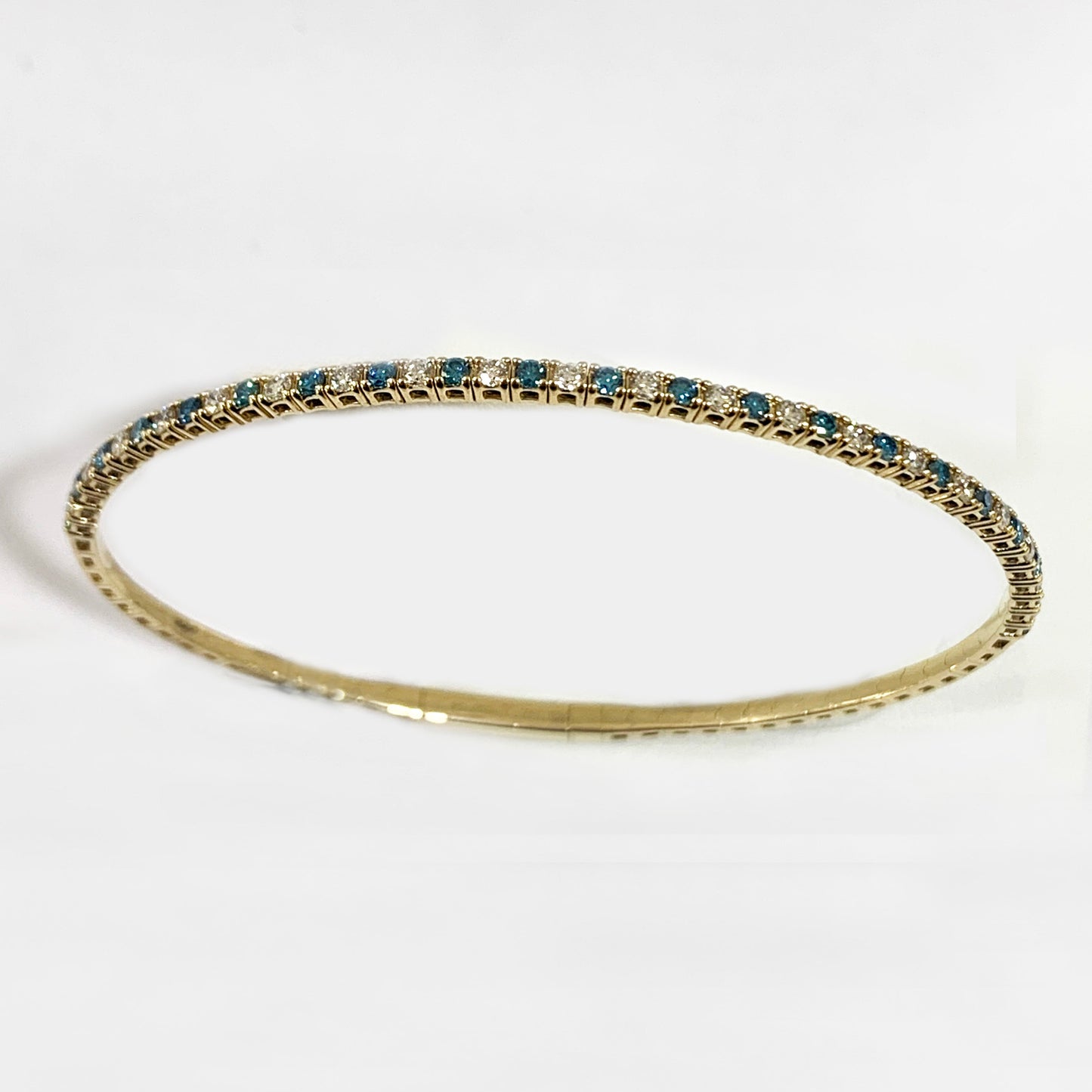 14k Yellow Gold Blue Diamond Flex Bangle