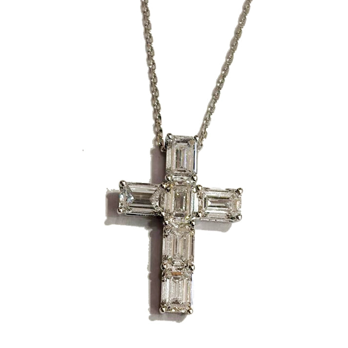 14K WHITE GOLD LAB DIAMOND CROSS PENDANT