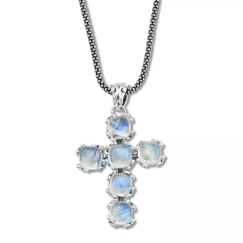 Glow Cross Pendant- Rainbow Moonstone
