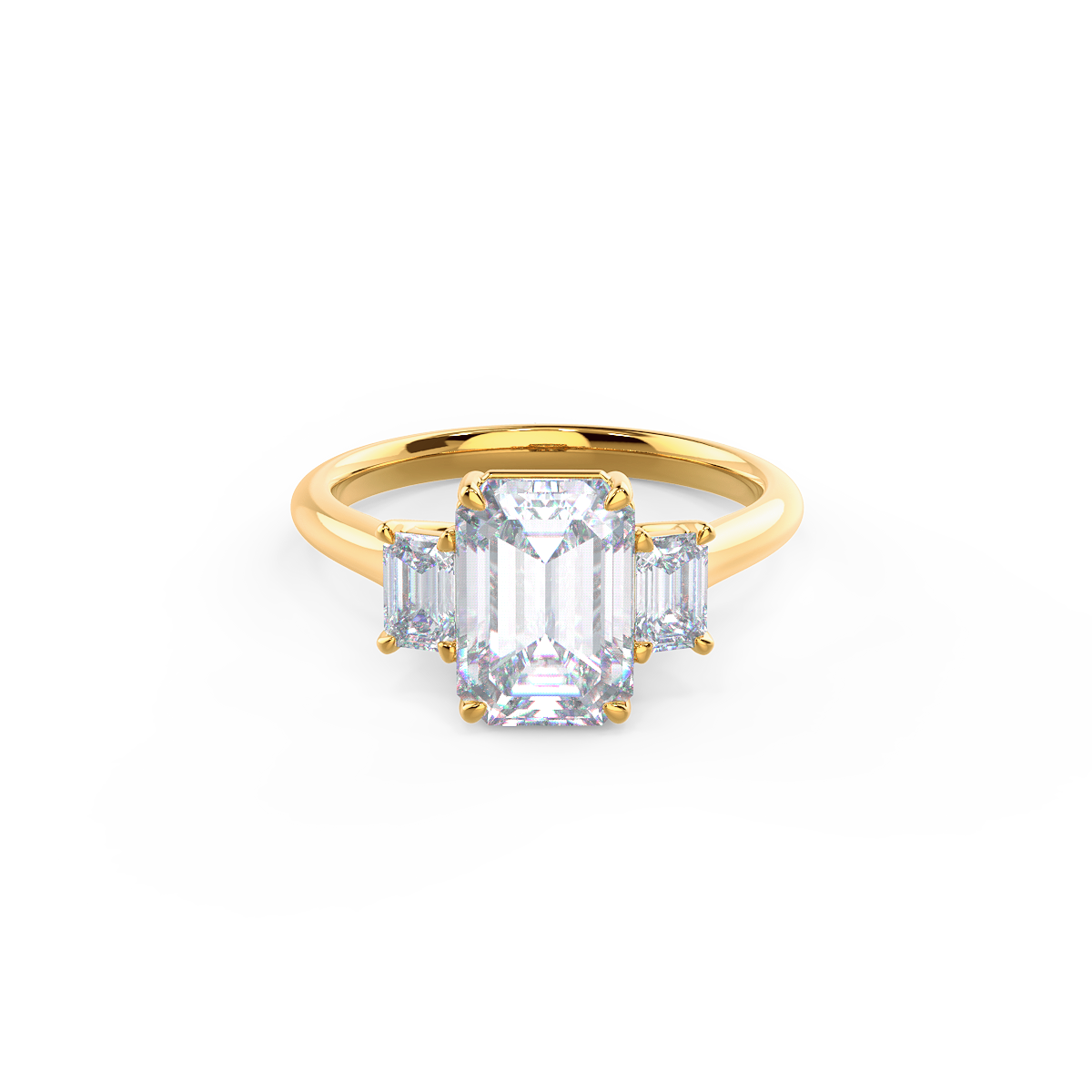 14K YELLOW GOLD LAB GROWN DIAMOND THREE STONE RING