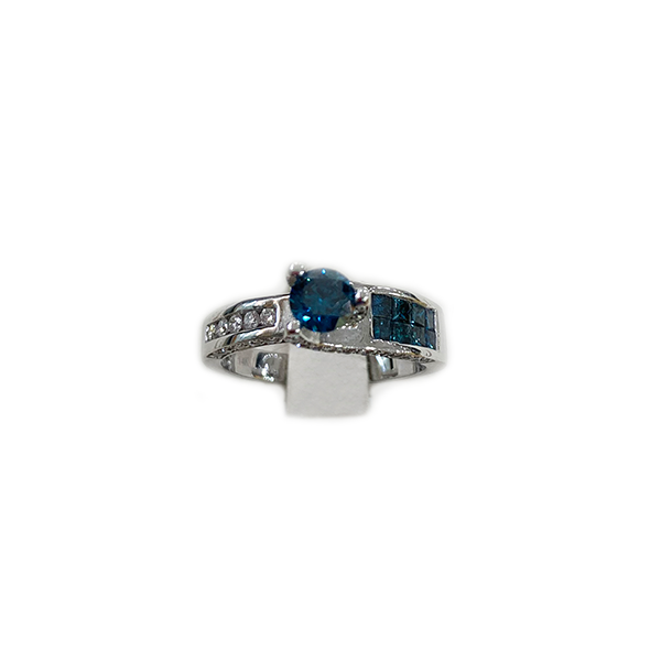 14k White Gold Blue Diamond Ring