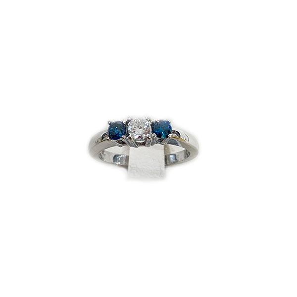 14k White Gold Blue Diamond Ring