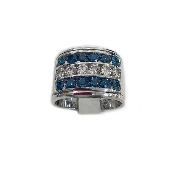 14k White Gold Mens Blue Diamond Ring