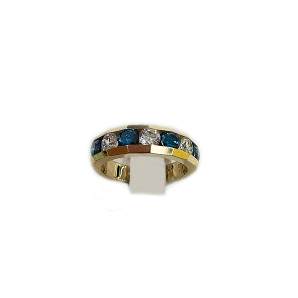 14k Yellow Gold Blue Diamond Band