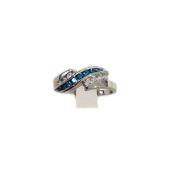 14k White Gold Blue Diamond Ring