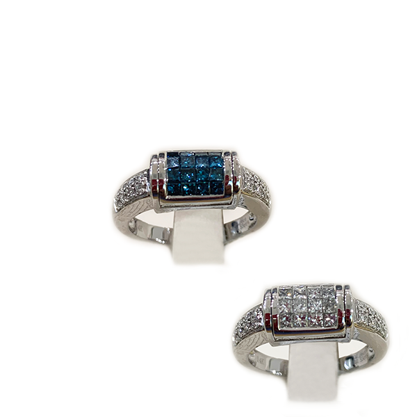 14k White Gold Blue Diamond Ring