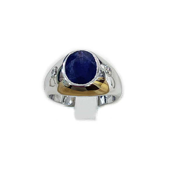 14k White Gold Mens Sapphire Ring