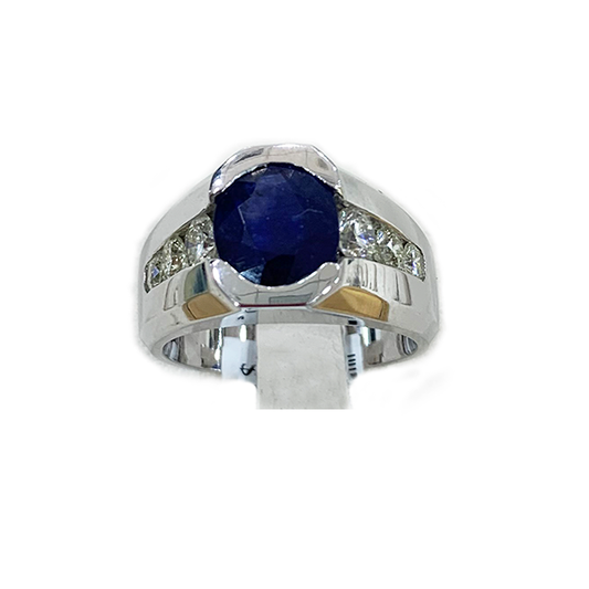 14k White Gold Mens Sapphire Ring