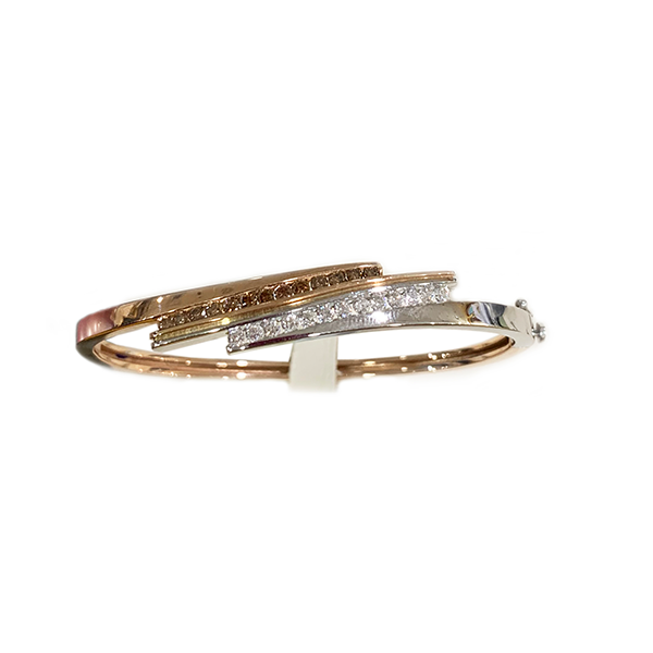 14k Two Tone Brown Diamond Bangle