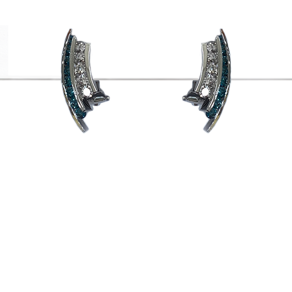 14k White Gold Blue Diamond Earring