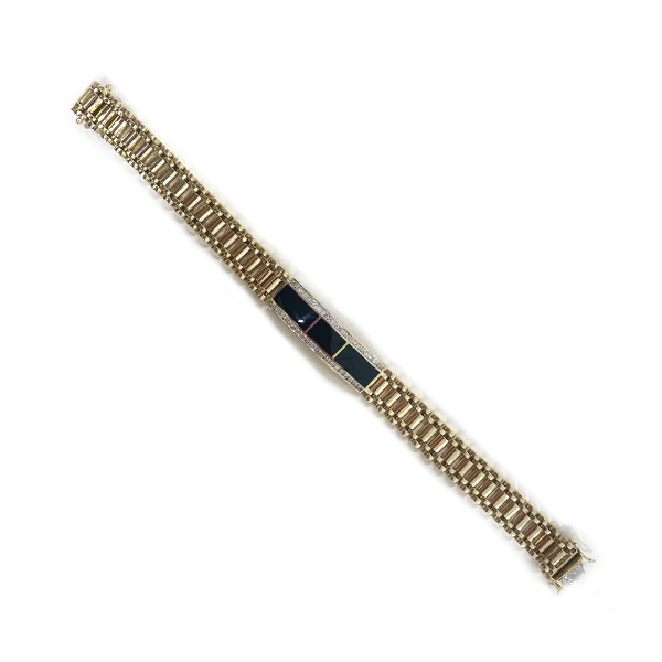 14k Yellow Gold Mens Onyx Bracelet