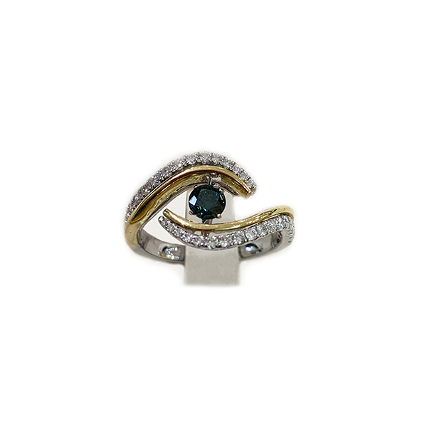 14k Two Tone Blue Diamond Ring