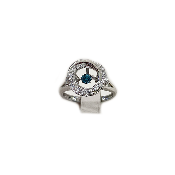14k White Gold Blue Diamond Ring