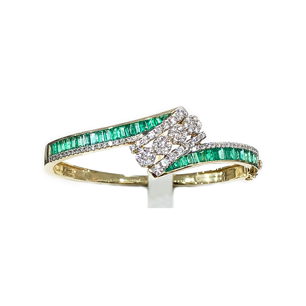 14k Yellow Gold Emerald Bangle
