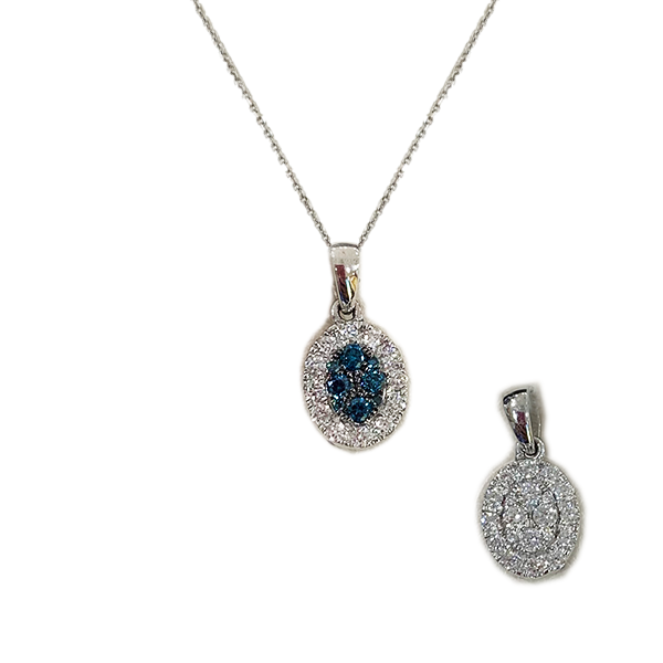 14k White Gold Blue Diamond Pendant