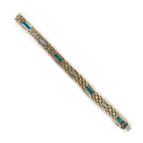 14k Two Tone Mens Opal Bracelet