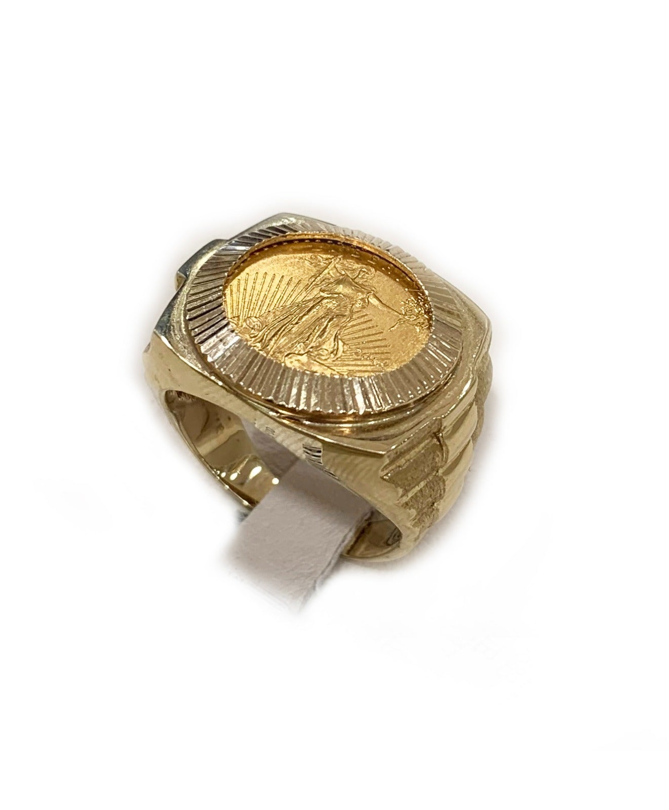 14k Yellow Gold Mens Coin Ring