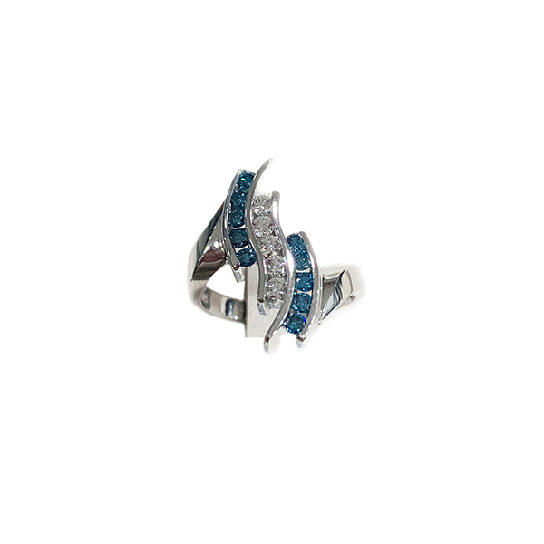 14k White Gold Blue Diamond Ring