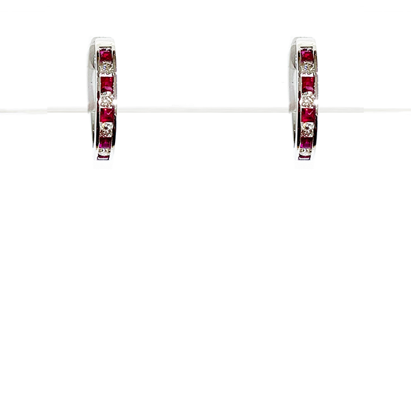 14k White Gold Ruby Hoops