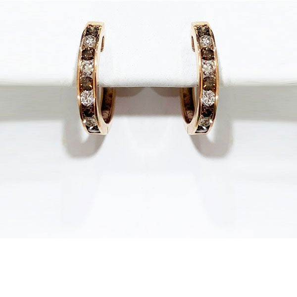 14k Rose Gold Brown Diamond Hoops