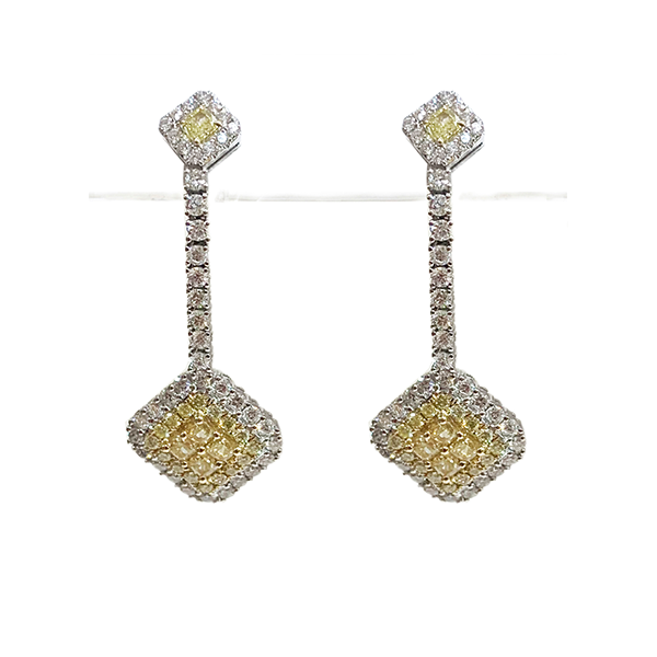 14k Two Tone Yellow Diamond Earring