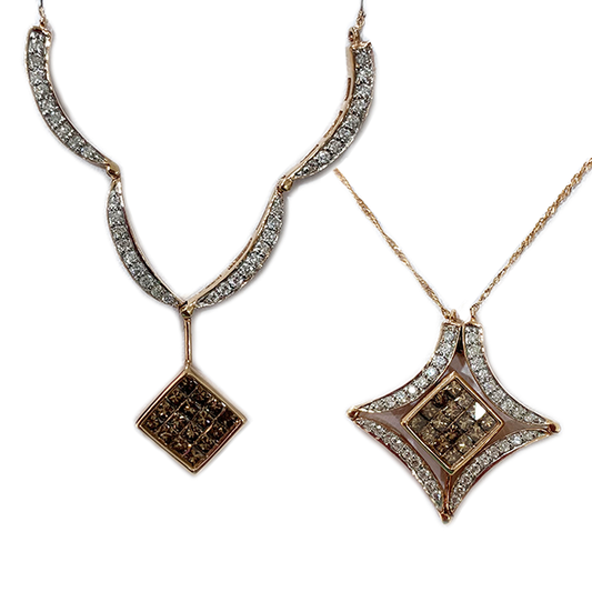 14k Rose Gold Brown/White Diamond Necklace