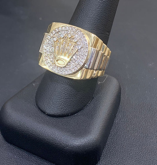 14K Two Tone Mens Diamond Ring (Rolex style)